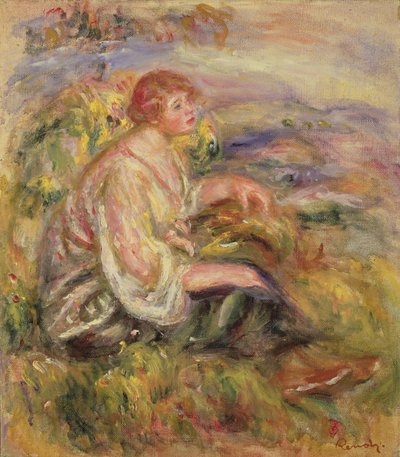 Vrouw op een heuvel, ca. 1916-18 door Pierre Auguste Renoir